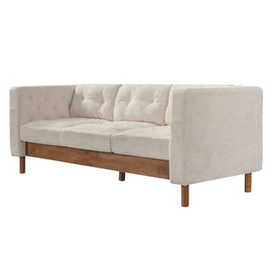 3 Seater Sofa With Square Arms, Tufted Pillow Back For Living Room