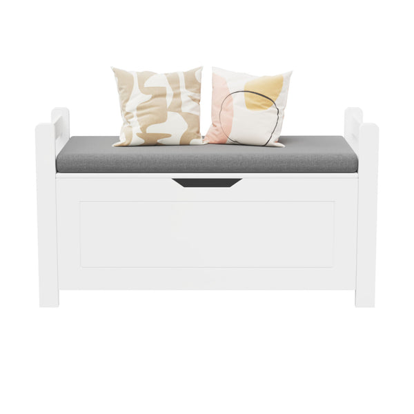 Kids Toy Box Chest Storage Cabinet With Cushion Seat Bench Flip Top Lid Safety Hinge - White