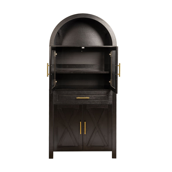 Arched Kitchen Pantry Cabinet With Adjustable Shelves And Barn Door Design