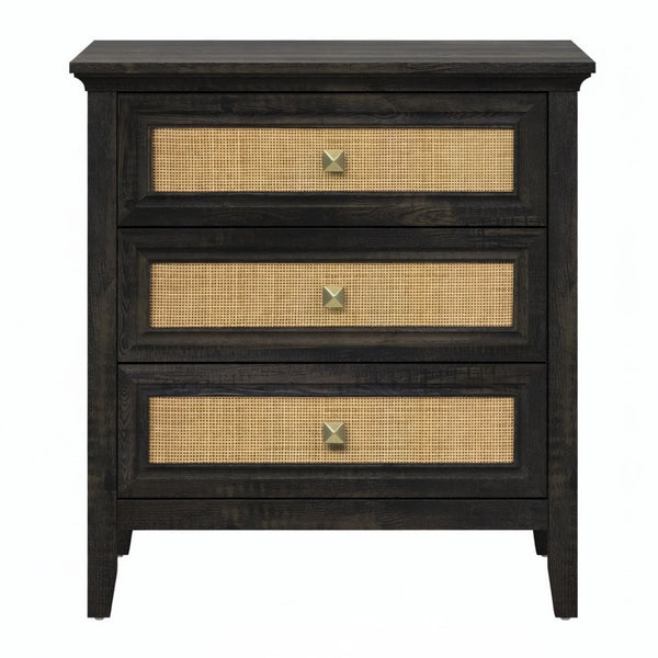 Nightstand With 3 Drawers, Tall End Table - Brown