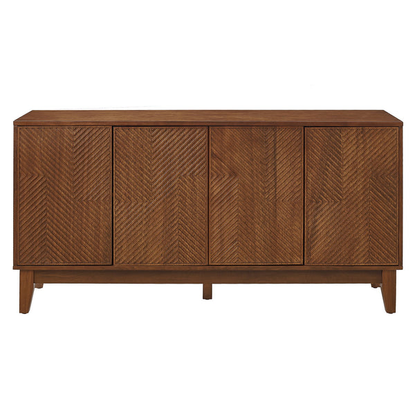 TV Stand With Carved Geometric Doors Storage Cabinet, 4 Door Media Console For Living Room - Walnut