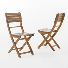 Outdoor Foldable Wood Dining Chair With Slat Design (Set of 2)