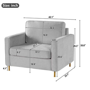 Accent Chair Upholstered Single Sofa With Square Arms, Sewn Pillow Back For Living Room