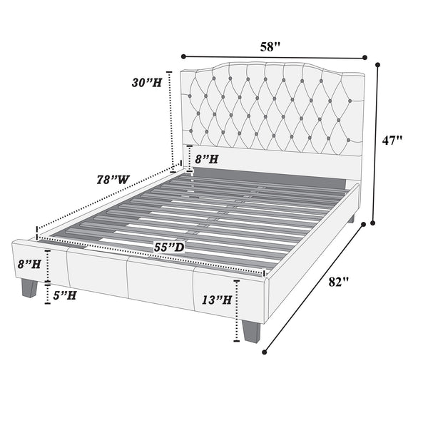 Modern Bed Frame With Tufted Upholstered Headboard