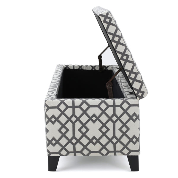 Quotient - Upholstered Storage Ottoman With Tapered Block Feet - Gray / White