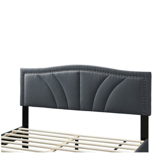 Bed With Nailhead Trim Accents, Upholstered Platform Frame