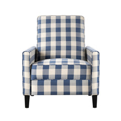 Buffalo Plaid Push Back Recliner Chair For Living Room - Blue / White