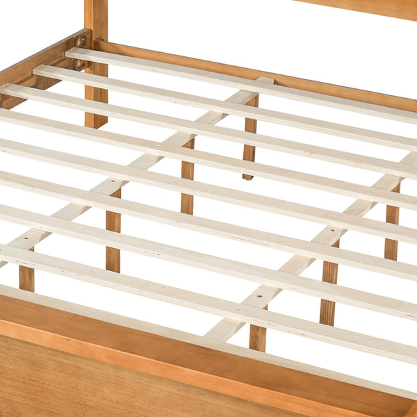 Queen Bed Frame With Dual Open Storage Headboard And Footboard, No Box Spring Needed - Light Brown
