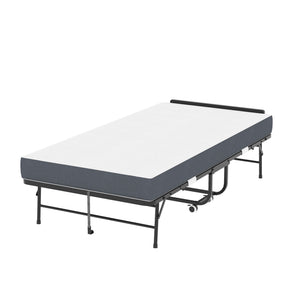 Twin Adjustable Headboard Folding Bed With Memory Foam Mattress, Heavy-Duty Frame Cot For Tall People, Portable Guest On Wheels - Black