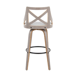 Charlotte - Farmhouse Fixed Height Barstool With Swivel & Round Footrest (Set of 2) - Light Gray / Cream