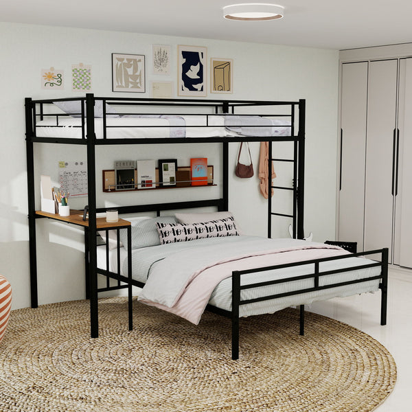 Bunk Bed With Built In Desk & Guardrail Frame