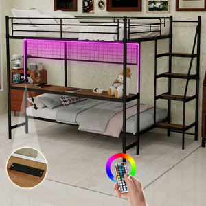 Bunk Bed With Built In Desk And LED Lighting