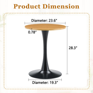 Round Dining Table With Faux Wood Top And Metal Pedestal, 23.6" Circle Table For Kitchen, Living Room, Small Spaces