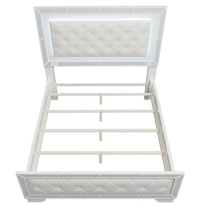 Eastern King Size Bed With LED Lights And Mirror Trim - Cream / Ivory
