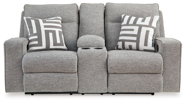 Biscoe - Power Reclining Loveseat With Console /Adj Headrest - Pewter