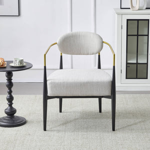 Upholstered Accent Armchair With Tapered Legs - Beige / Black / Gold