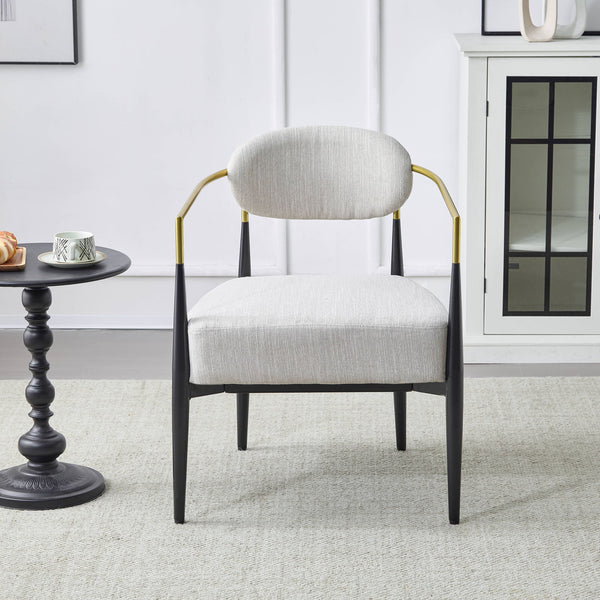 Upholstered Accent Armchair With Tapered Legs - Beige / Black / Gold