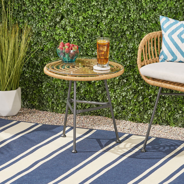 Petrichor - Outdoor Side Table With Tempered Glass And Steel Frame