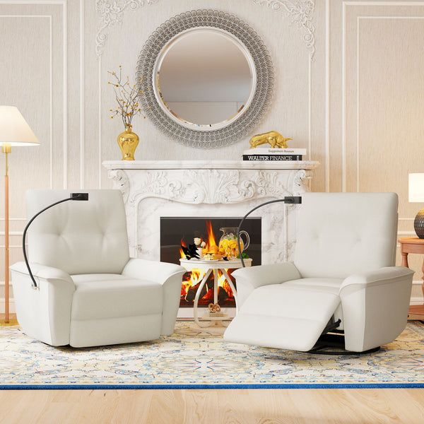 270° Power Swivel Rocker Recliner Chair With Phone Holder, Electric Glider Reclining Sofa With USB Ports For Living Room Bedroom - Beige