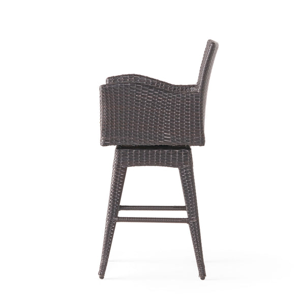 Outdoor Modern Rattan Swivel Barstool With Tapered Legs - Beige / Multibrown