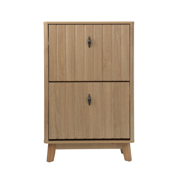 Entryway Shoe Cabinet With Flip Down Storage, Ultra Thin Freestanding Design For Home Use - Oak