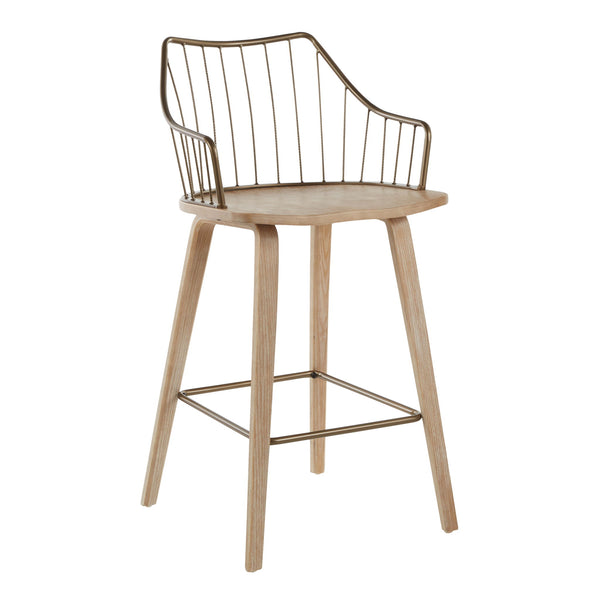 Winston - Farmhouse Counter Stool - White Washed / Antique Copper