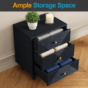 3 Drawer Nightstand - Black - Wood