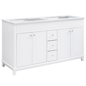 Bathroom Vanity Cabinet Only, 3 Drawers & 4 Doors & Double Layer Shelves - White