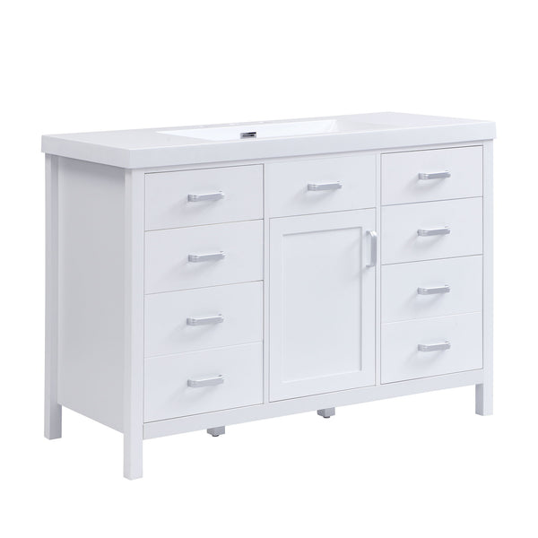 47.25" Modern Bathroom Vanity With Sink, Soft Close Single Door & 6 Drawers - White