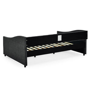 Full Size Upholstered Daybed With Tufted Back And Nail Trimmed Waved Arms - Dark Gray