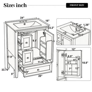 Modern Bathroom Vanity With Sink, Soft Close Drawers & Door, Storage Rack