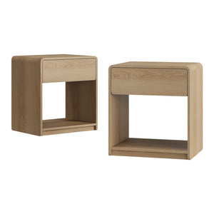 Bedside Table With Storage Drawers And Open Shelves (Set of 2) - Oak