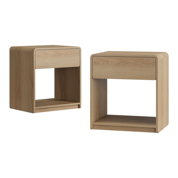 Bedside Table With Storage Drawers And Open Shelves (Set of 2) - Oak