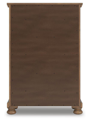 Feddinger - 5 Pc. - Queen Sleigh Storage Bed, Dresser, Mirror, Chest And Nightstand - Medium Brown