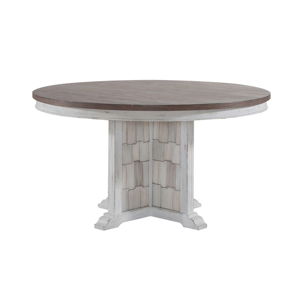 River Place - Pedestal Table - Riverstone White & Tobacco