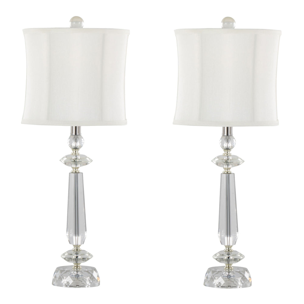 Karat - Contemporary Crystal Table Lamp (Set of 2) - Clear Crystal / Chrome / White Softback
