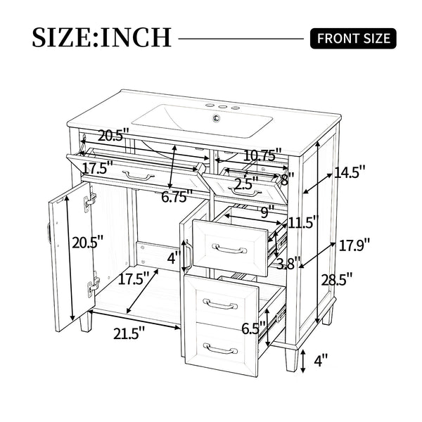 Bathroom Vanity With Sink, Soft Close Doors & Drawers - Wood