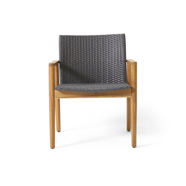 Tranquilize - Outdoor Wooden Club Chair With Woven Wicker Seat And Back (Set of 2) - Light Brown