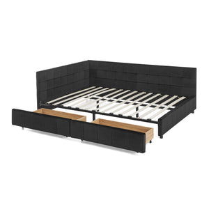 Storage Elegant Upholstered Tufted Bed Frame With Backrest And Armrests