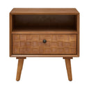 Nightstand With Carved Geometric Drawer Front, 1 Drawer And Open Shelf