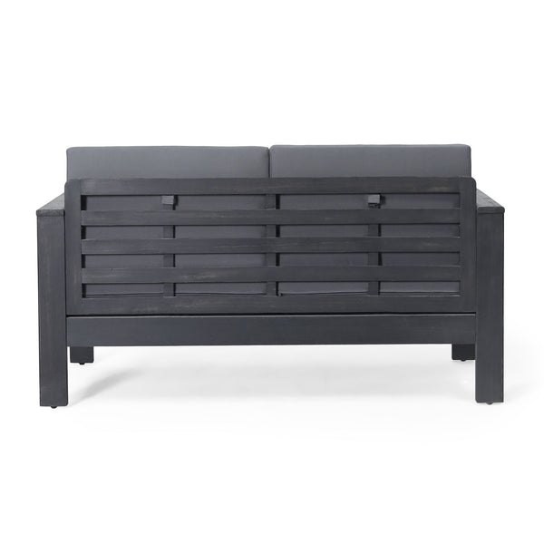 Acacia Wood Loveseat And Coffee Table Set With Cushions