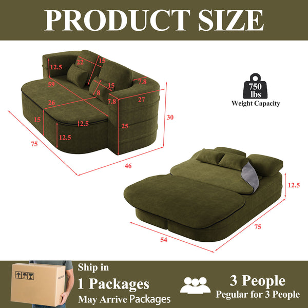 2 In 1 Foldable Sofa Bed With Multi Functional Blanket, Floor Lounge Sofa