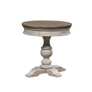 Heartland - Round Pedestal Chair Side Table - Antique White / Tobacco Tops