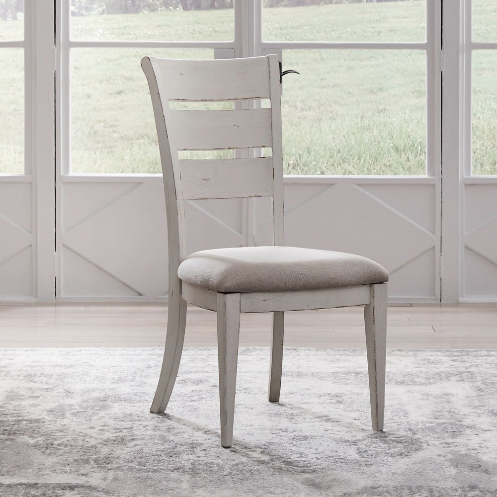 Backroads - Ladder Back Side Chair - Weathered White & Parchment