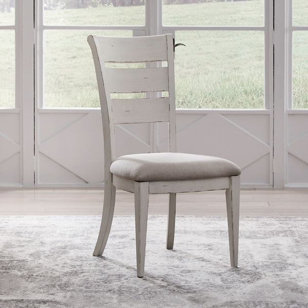 Backroads - Ladder Back Side Chair - Weathered White & Parchment