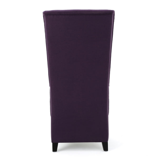 Fabric Dining Chair With High Back And Birch Wood Legs - Plum