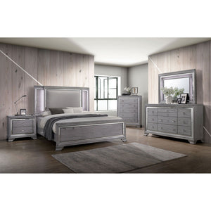 Nightstand With Mirror Trim - Light Gray