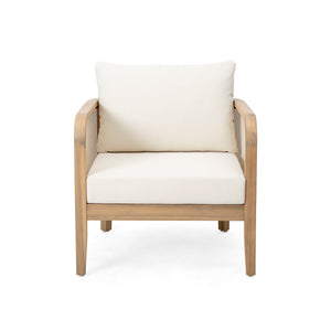 Outdoor Acacia Wood Patio Club Chair, Textilene Patio Furniture, Waterproof Thick Cushion Deep Seating For Porch, Garden, Backyard, Balcony, Weight Capacity 400Lbs, Light Teak - Beige