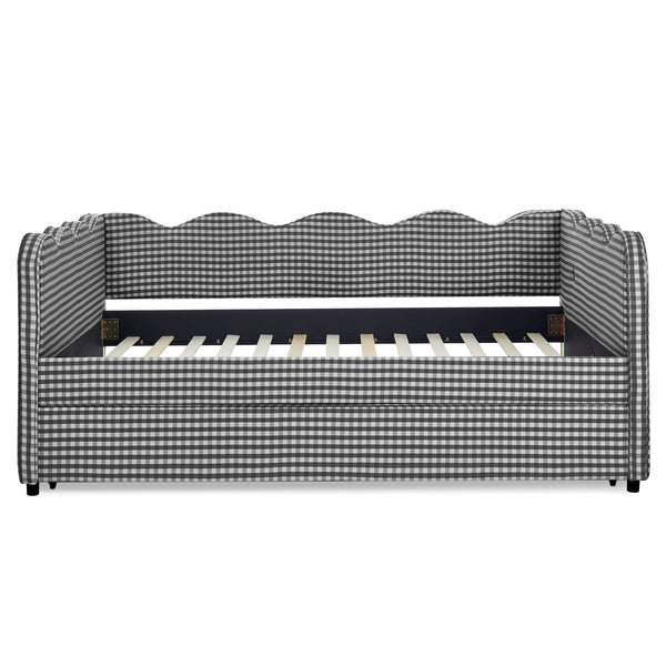 Gingham Daybed With USB Charging Port, Wave-Shaped Design