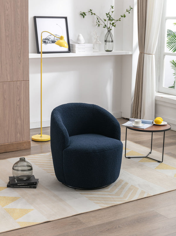 Teddy Fabric Swivel Accent Armchair Barrel Chair With Powder Coating Metal Ring